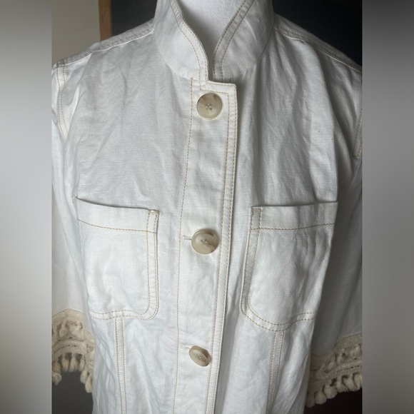 Chico's 3/4 Sleeve Linen Blend Utility Jacket Blazer Alabaster Boho Size 8 - Picture 4 of 13
